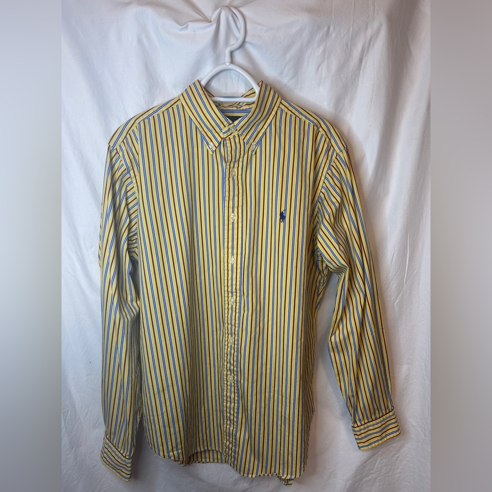 Men's RALPH LAUREN Yellow Blue Red Striped Shirt Size Large